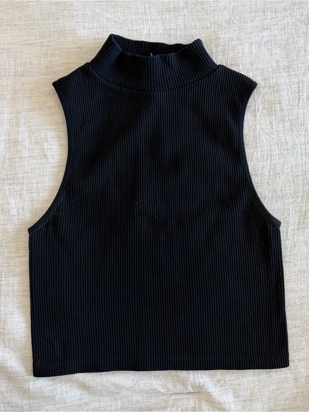 Black Ribbed Mock Neck Crop Top
